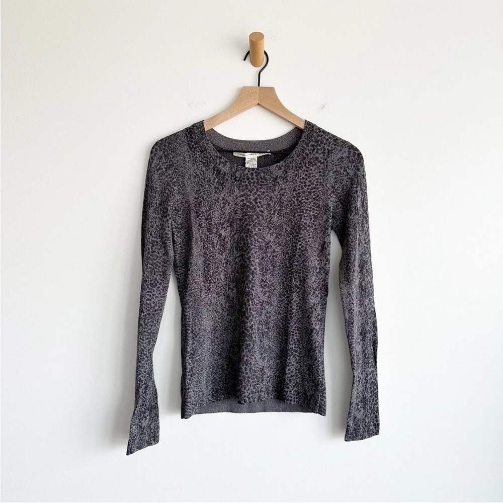 Diane Von Furstenberg DVF Sweater Snake Print Grey Black Metallic Size Small